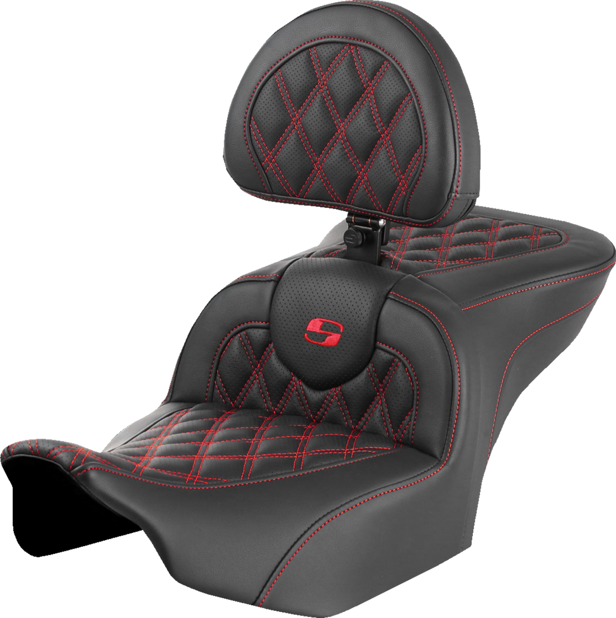 RoadSofa™ Seat - With Backrest - Lattice Stitch - Red Stitch - FLTR/FLHX '23-'24