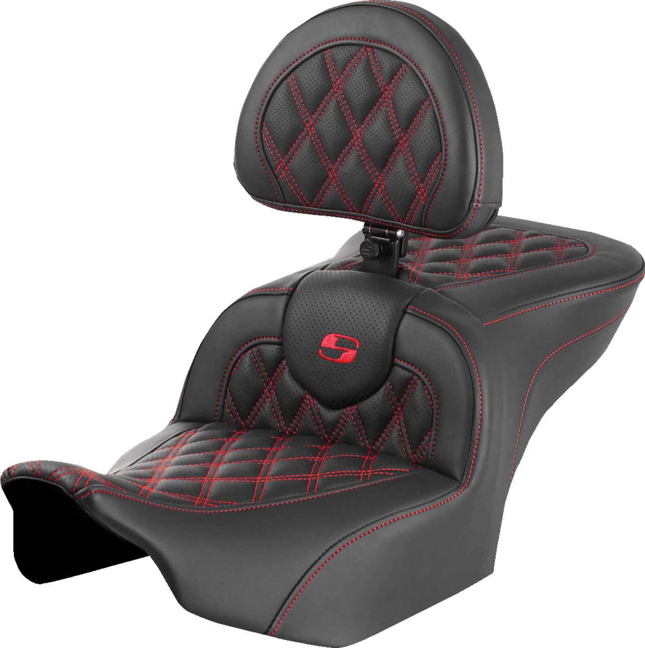 RoadSofa™ Seat - With Backrest - Lattice Stitch - Red Stitch - FLTR/FLHX '23-'24
