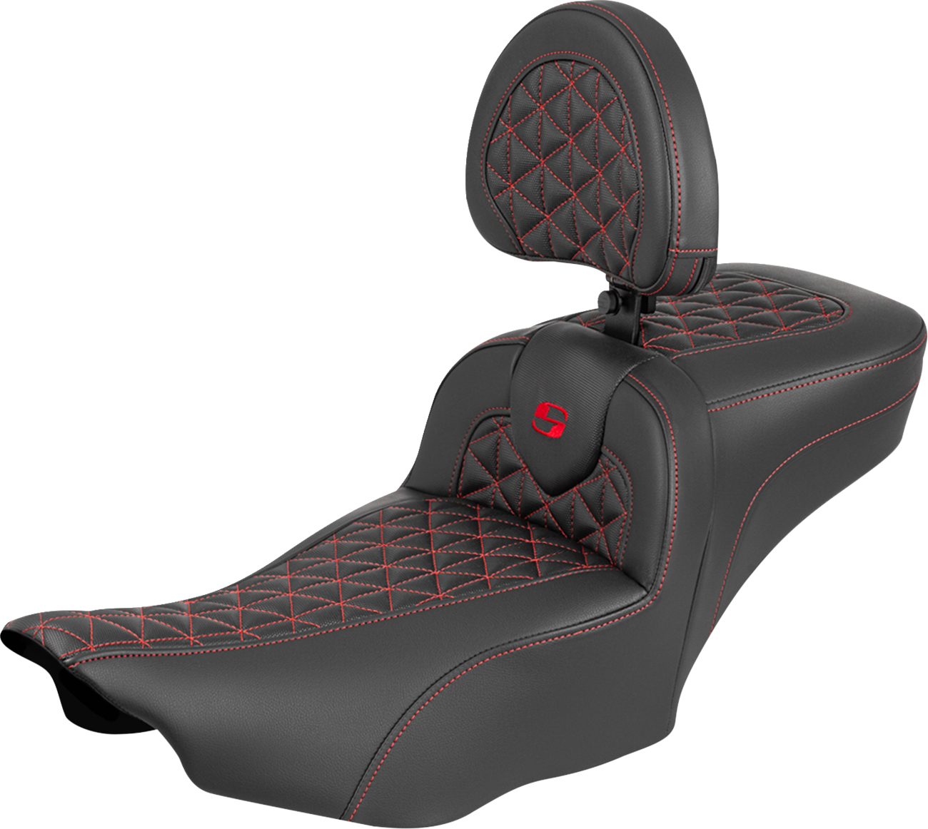 Roadsofa™ Extended Reach Seat - With Backrest - Red Stitch - FLH/FLT '23-'25