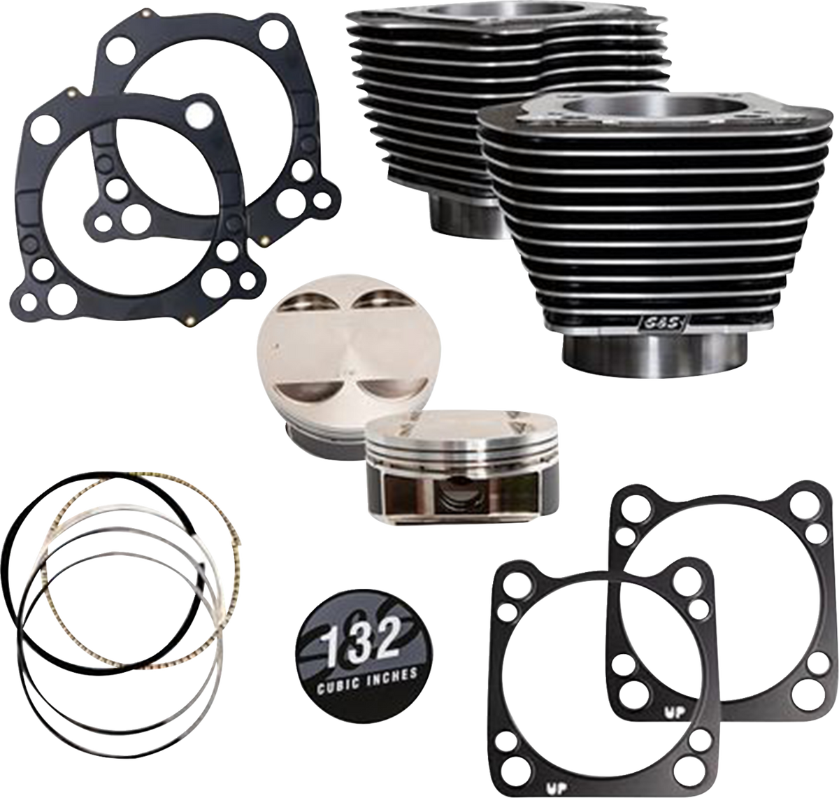 132" Cylinder Kit - 4.500" Stroke - Black Granite W/Highlighted Fins - M8