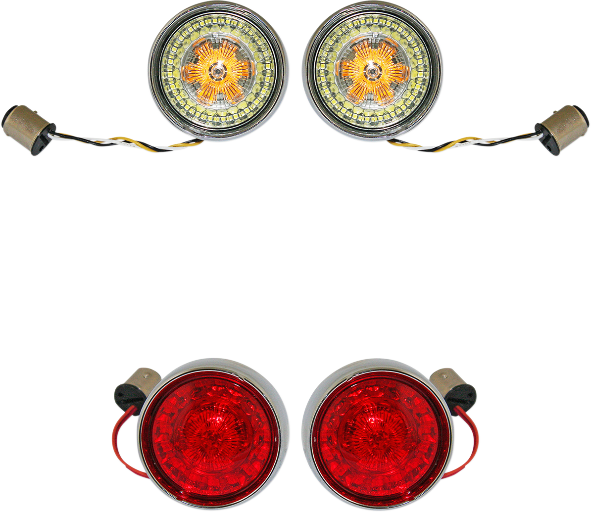 Complete Front & Rear Turn Signal Conversion Kit With Bullet Bezel Lenses