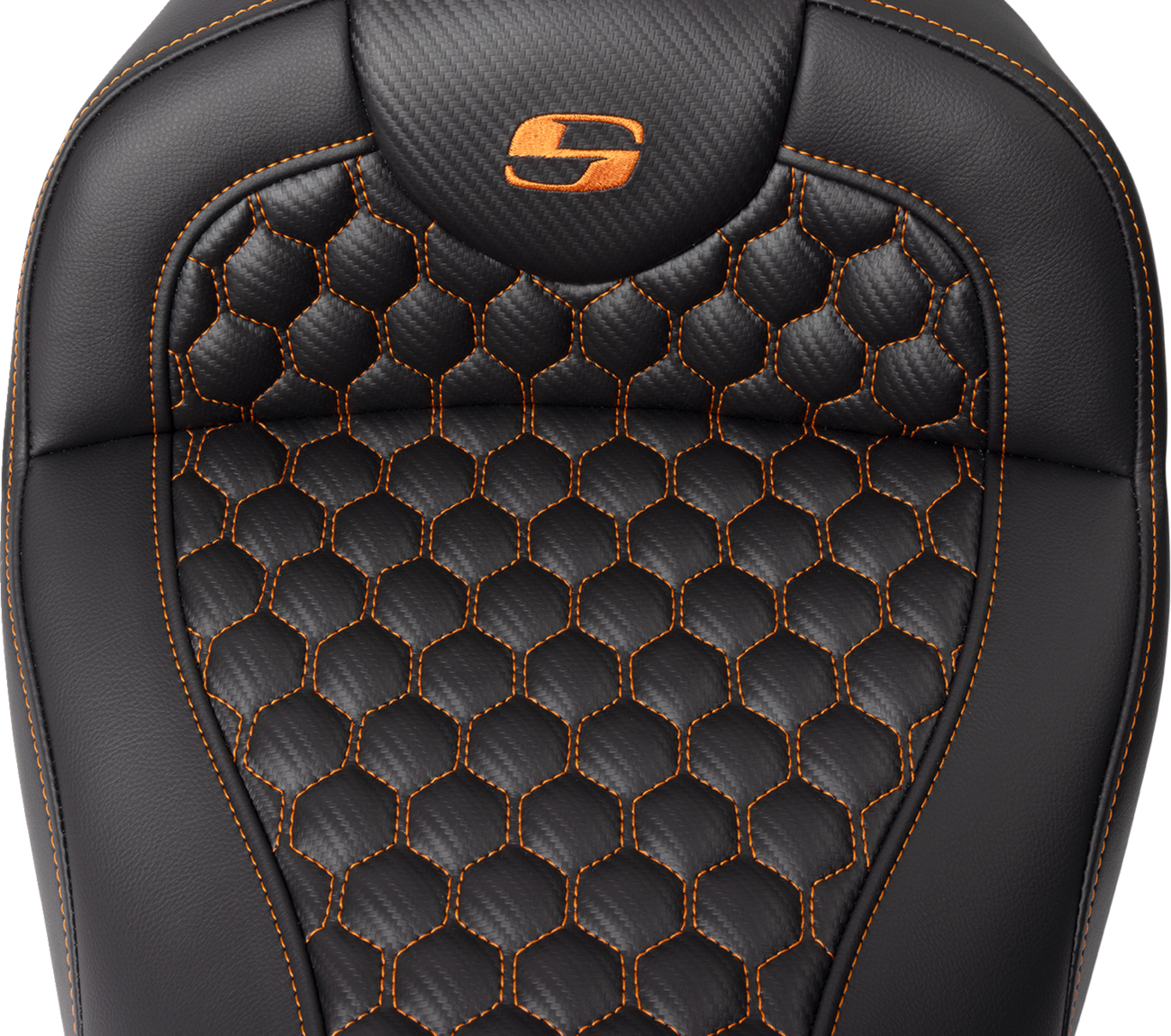 RoadSofa™ Seat - Honeycomb - Orange Stitch - With Backrest - FLH/FLT '08-'23
