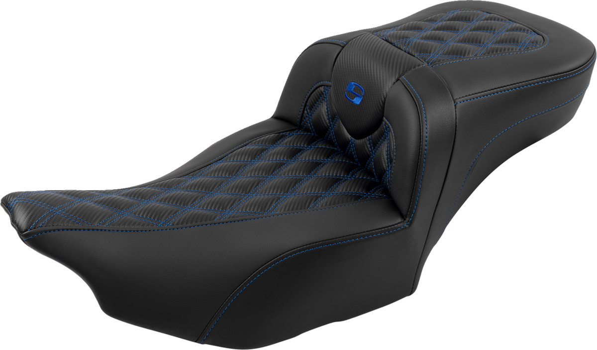 Roadsofa™ Extended Reach Seat - With Backrest - Lattice Stitch - Blue Stitch - FLTR/FLHX '23-'24