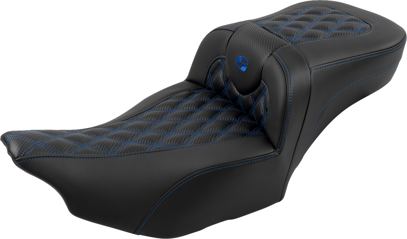Roadsofa™ Extended Reach Seat - With Backrest - Lattice Stitch - Blue Stitch - FLTR/FLHX '23-'24