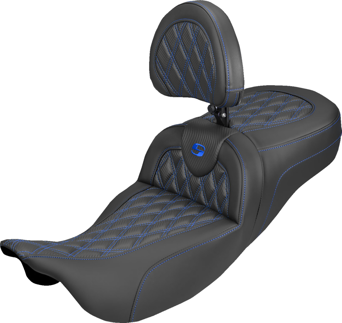 Extended Reach Roadsofa™ Carbon Fiber Seat - Lattice - Blue Stitch - With Backrest - FL '08-'25