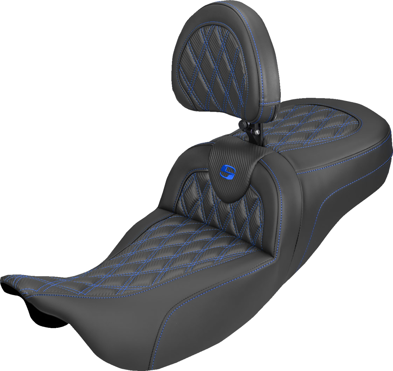 Extended Reach Roadsofa™ Carbon Fiber Seat - Lattice - Blue Stitch - With Backrest - FL '08-'25