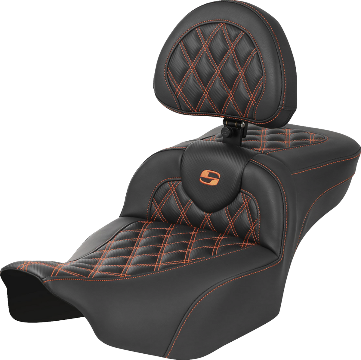 Roadsofa™ Extended Reach Seat - With Backrest - Lattice Stitch - Orange Stitch - FLTR/FLHX '23-'24