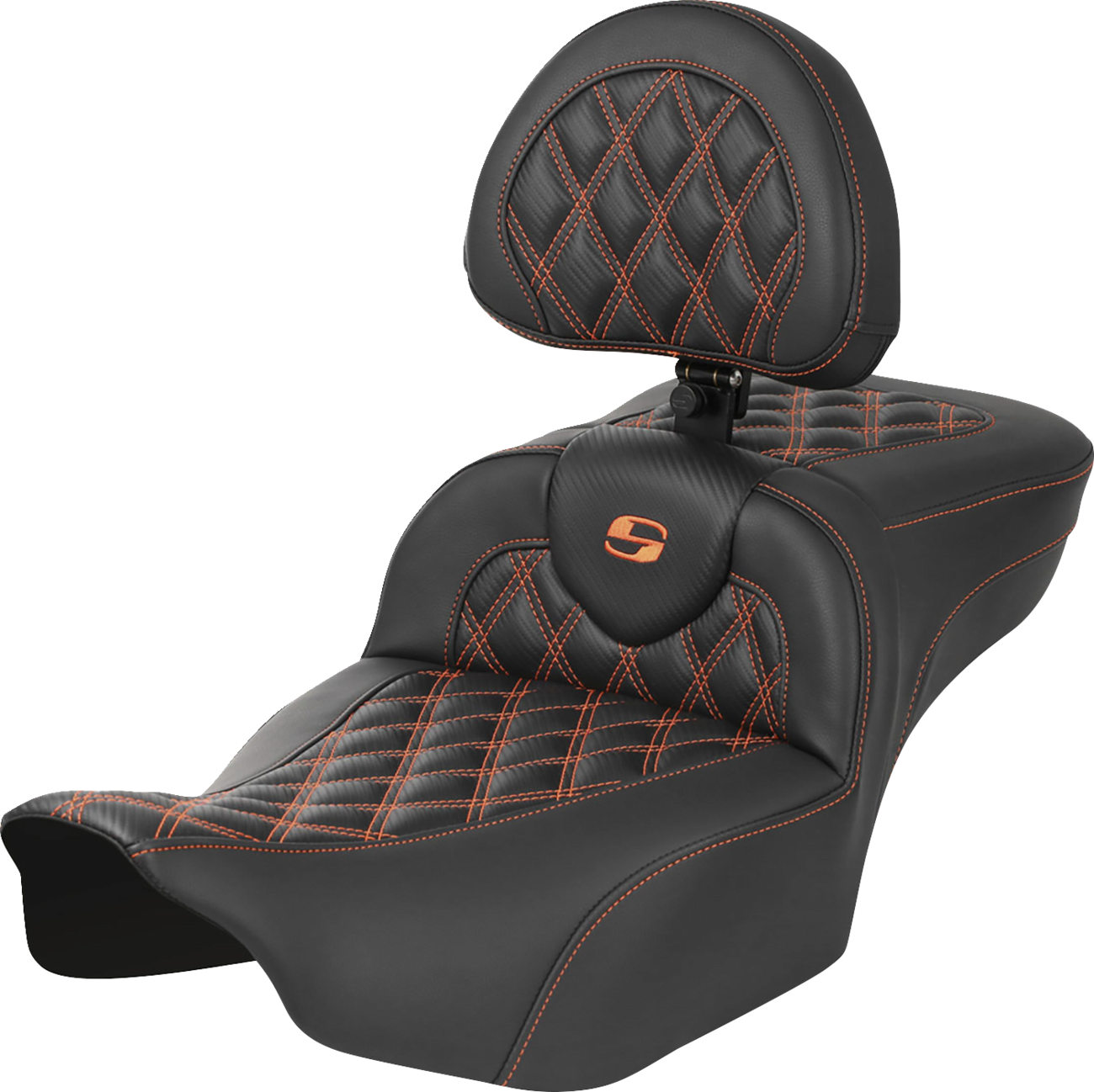 Roadsofa™ Extended Reach Seat - With Backrest - Lattice Stitch - Orange Stitch - FLTR/FLHX '23-'24