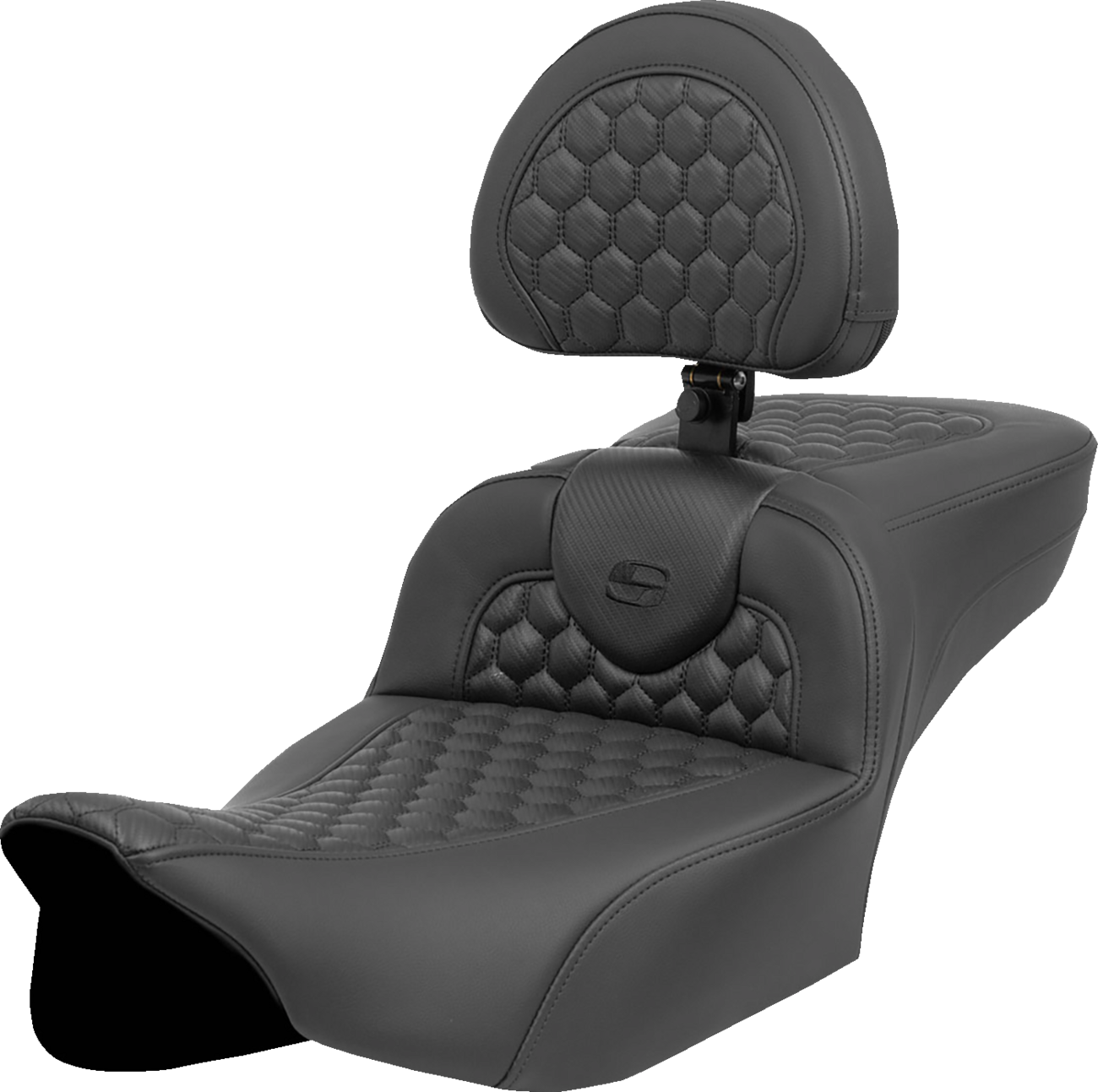Heated RoadSofa™ Seat - Extended Reach - Honeycomb Stitch - W/ Backrest - FLT/FLH ’23-‘24