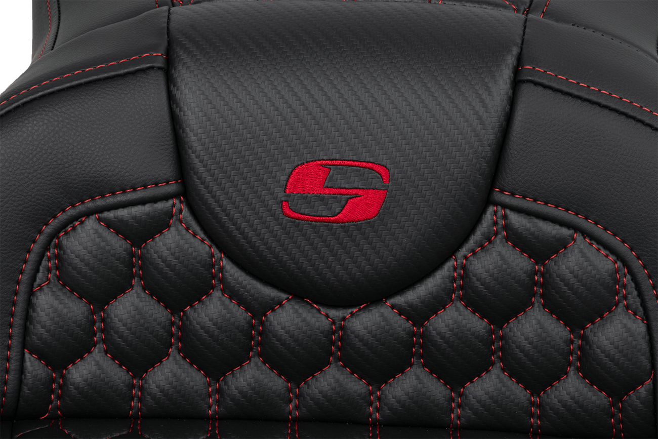 RoadSofa™ Seat - Honeycomb - Red Stitch - Extended Reach - Without Backrest - FLH/FLT '08-'24
