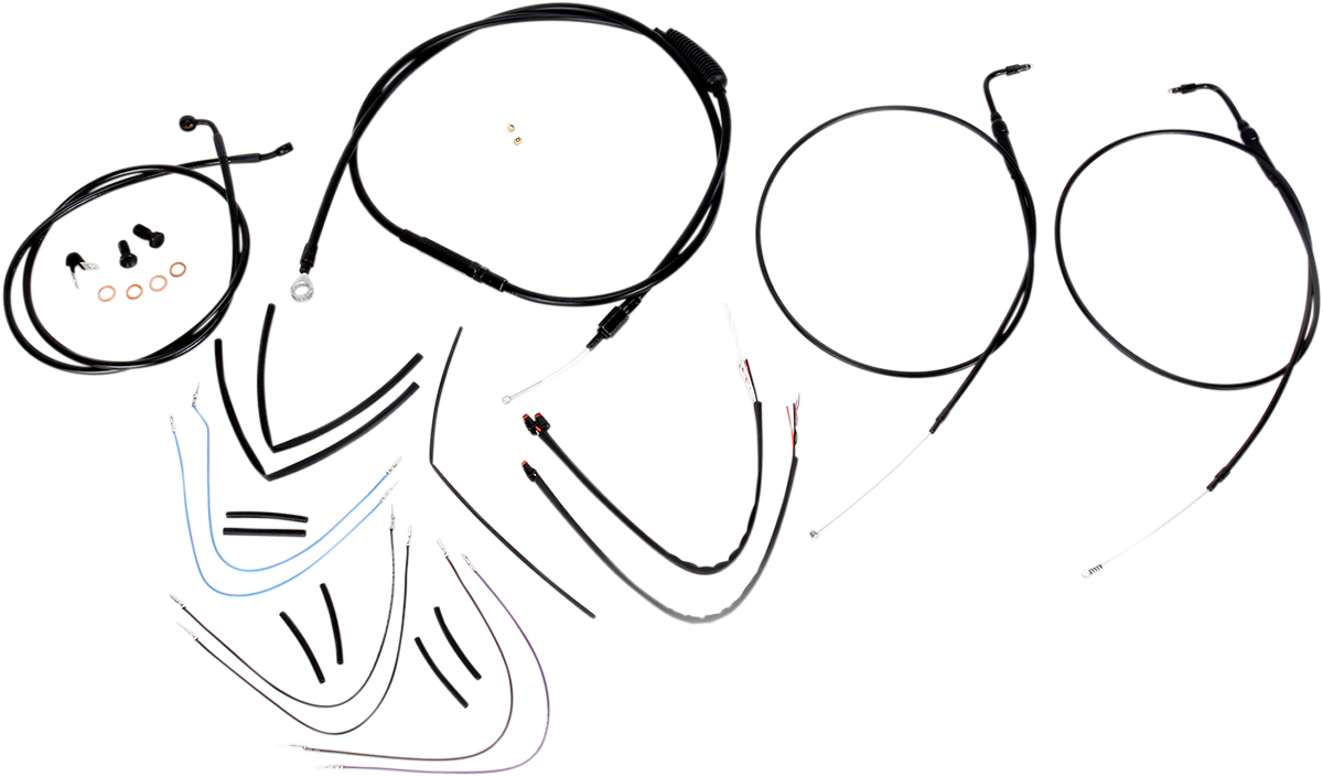 Complete Black Vinyl Handlebar Cable/Line Kit For Ape Hangers - 16" - '11-'15 FLS