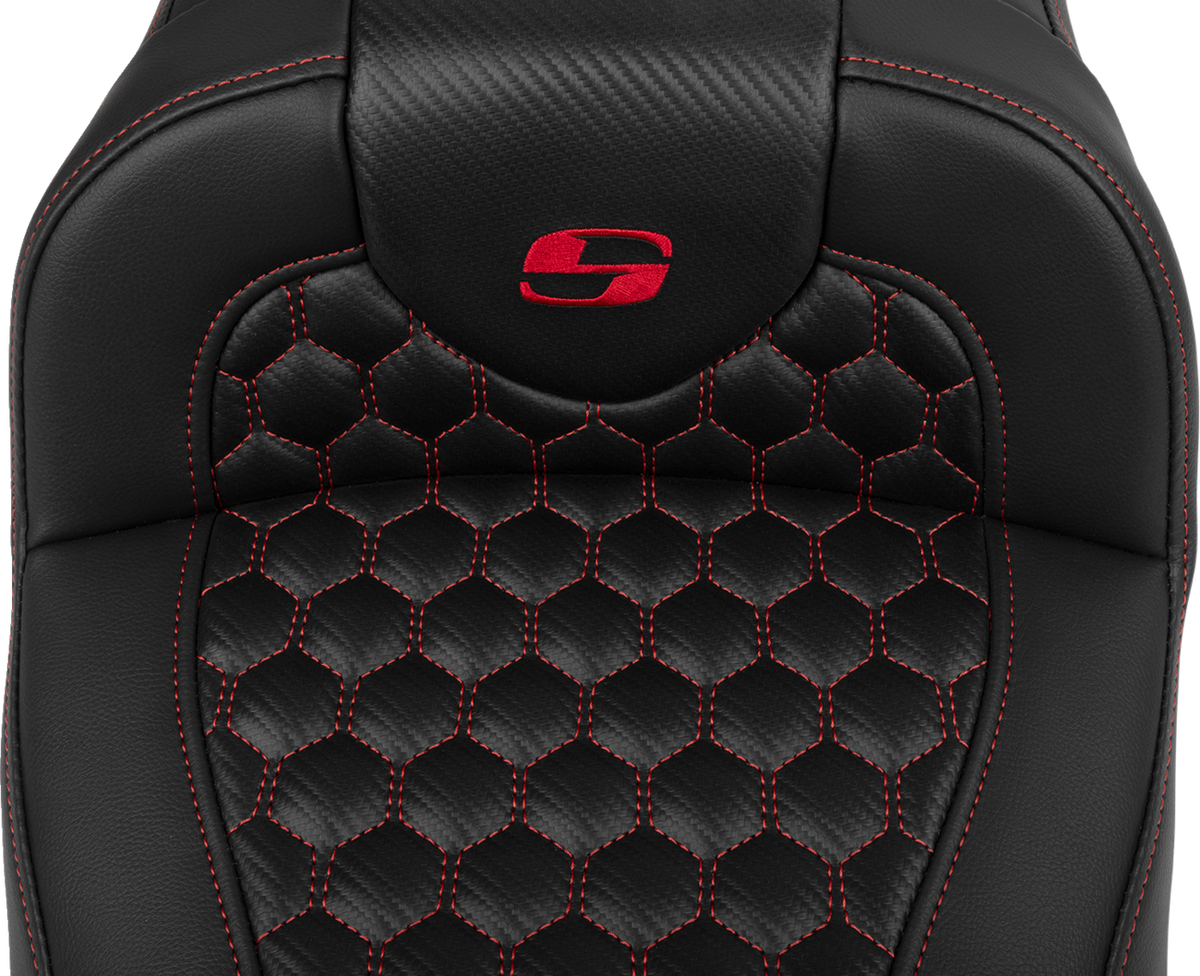 Roadsofa™ Extended Reach Seat - With Backrest - Honeycomb - Red Stitch - FLTR/FLHX '23-'24