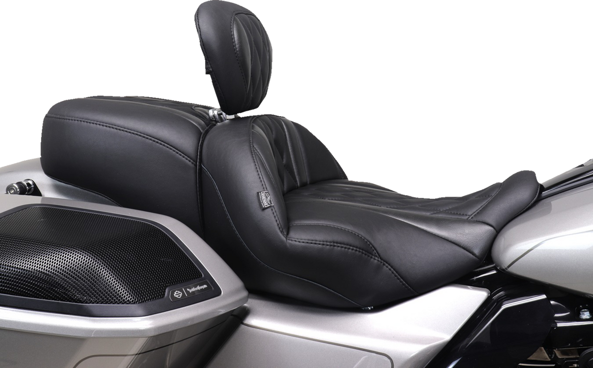 Deluxe Driver Backrest - Diamond - Black Stitching - FLT/FLH '23-'25