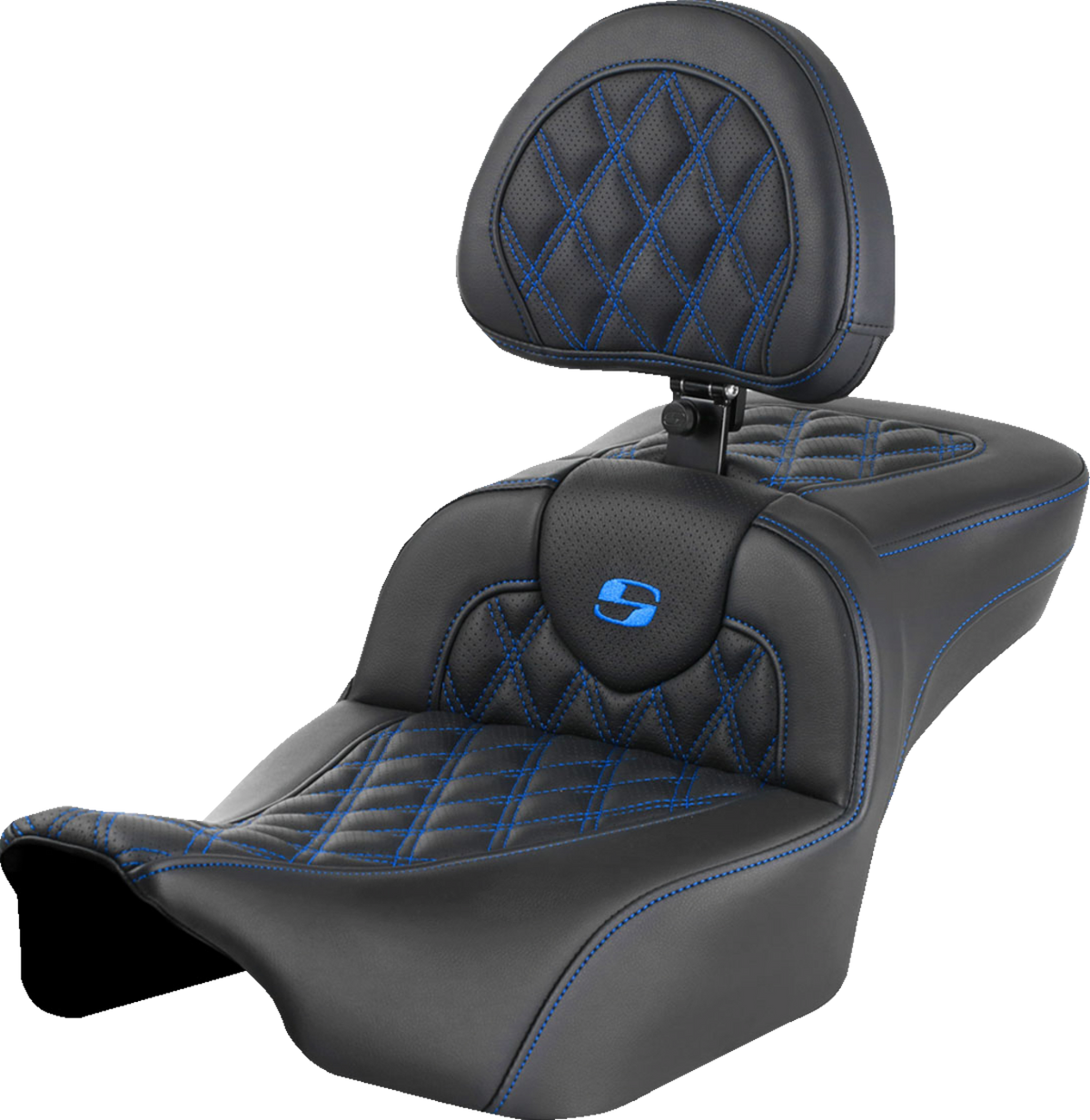 Roadsofa™ Extended Reach Seat - With Backrest - Lattice Stitch - Blue Stitch - FLTR/FLHX '23-'24
