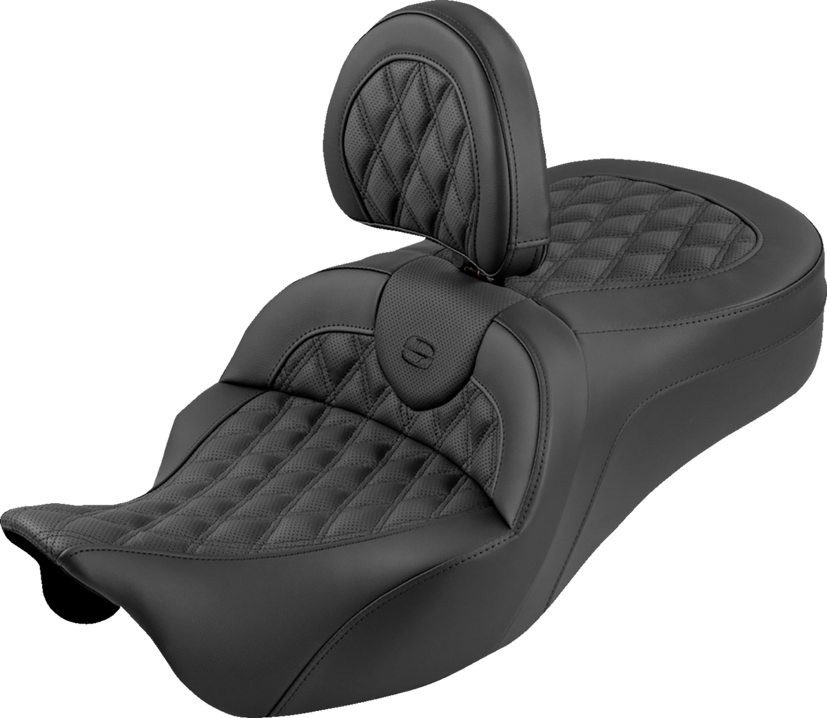 Roadsofa™ King Seat - With Backrest - Lattice Stitch - Black Stitch - FLH/FLT '08-'25