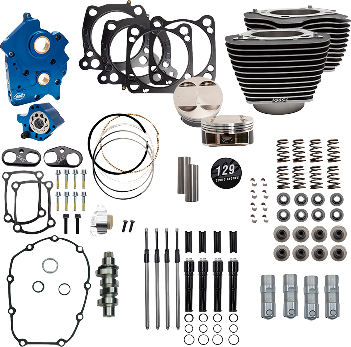 Power Pack - Oil Cooled - 550C - Wrinkle Black W/Highlight - Black Pushrod Tubes - 107" M8