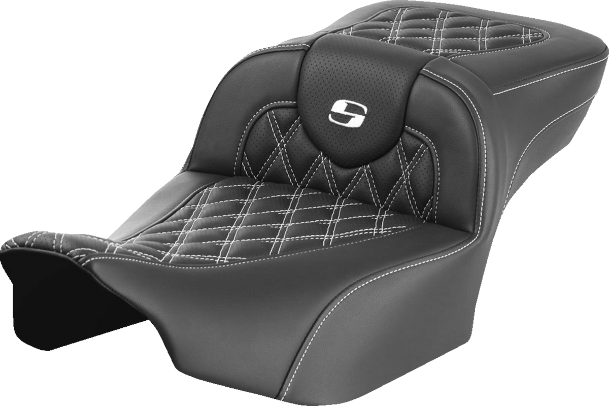 Roadsofa™ Extended Reach Seat - Without Backrest - Lattice Stitch - White Stitch - FLTR/FLHX '23-'24