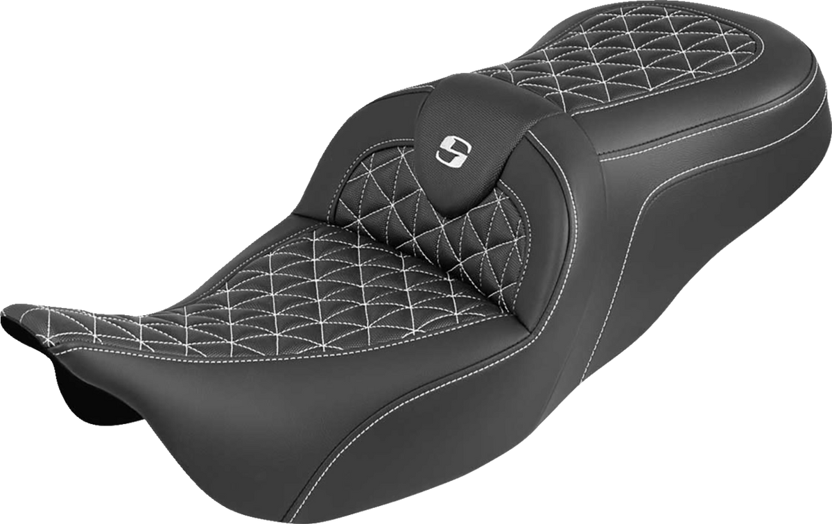 RoadSofa™ Tri Gripper Seat - Standard Reach - White Stitch - W/O Backrest - FLH/FLT '08-'25