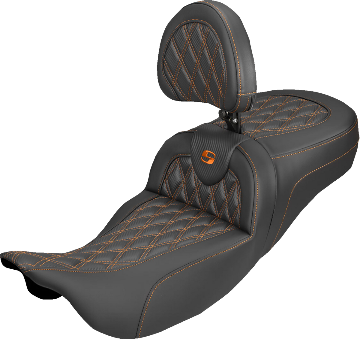 Extended Reach Roadsofa™ Carbon Fiber Seat - Lattice - Orange Stitch - With Backrest - FL '08-'25