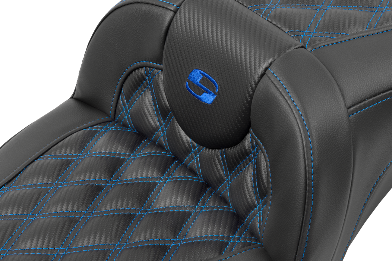 Roadsofa™ Extended Reach Seat - Without Backrest - Lattice Stitch - Blue Stitch - FLTR/FLHX '23-'24