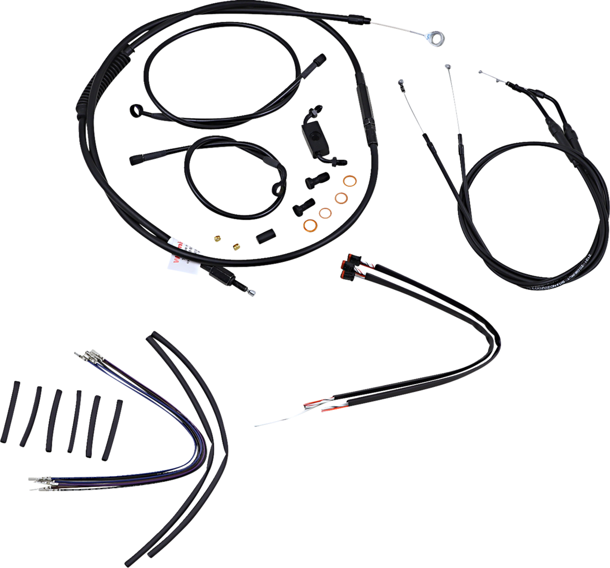 Complete Black Vinyl Handlebar Cable/Line Kit For Ape Hangers - 12" - ABS - '12-'17 Dyna