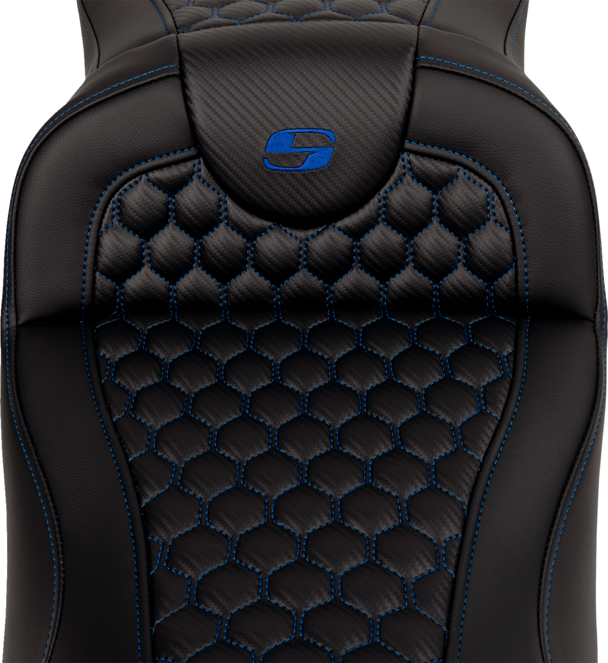 RoadSofa™ Seat - Honeycomb - Blue Stitch - Extended Reach - Without Backrest - FLH/FLT '08-'24