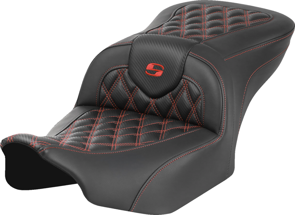 RoadSofa™ Seat - Without Backrest - Carbon Fiber - Lattice Stitch - Red Stitch - FLTR/FLHX '23-'24