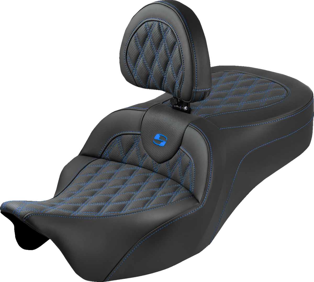 Roadsofa™ King Seat - With Backrest - Lattice Stitch - Blue Stitch - FLH/FLT '08-'25