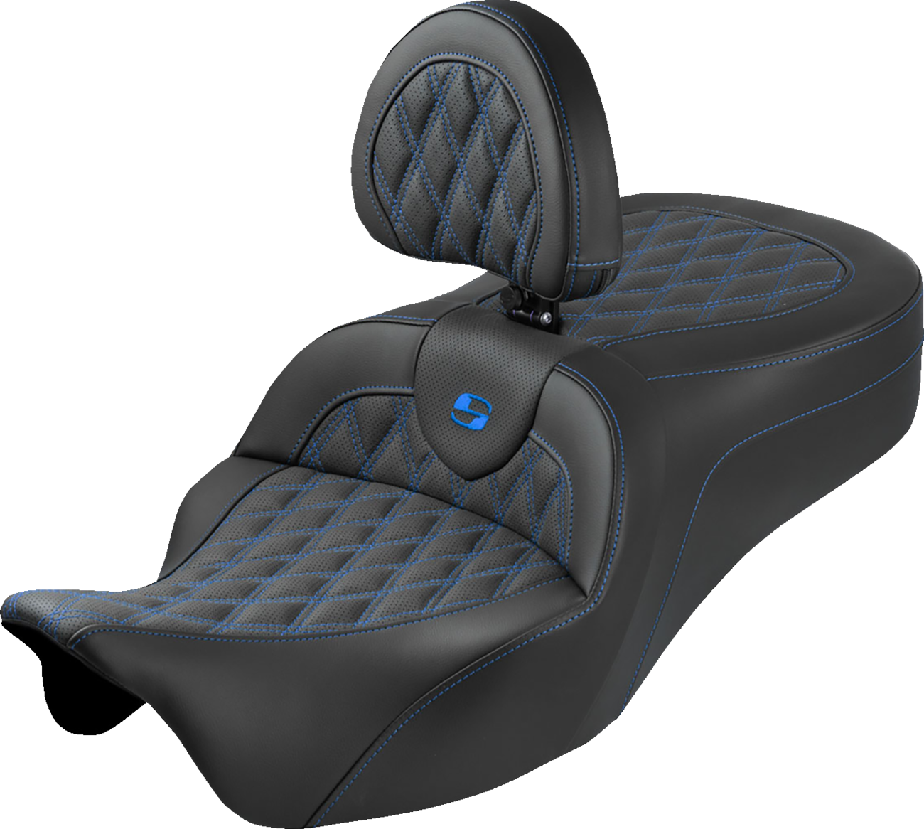 Roadsofa™ King Seat - With Backrest - Lattice Stitch - Blue Stitch - FLH/FLT '08-'25