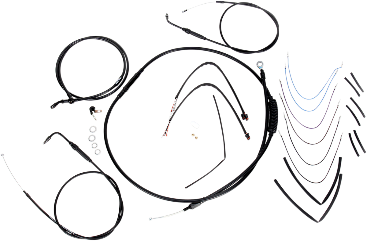 Complete Black Vinyl Handlebar Cable/Line Kit For Ape Hangers - 14" - '11-'15 FLS