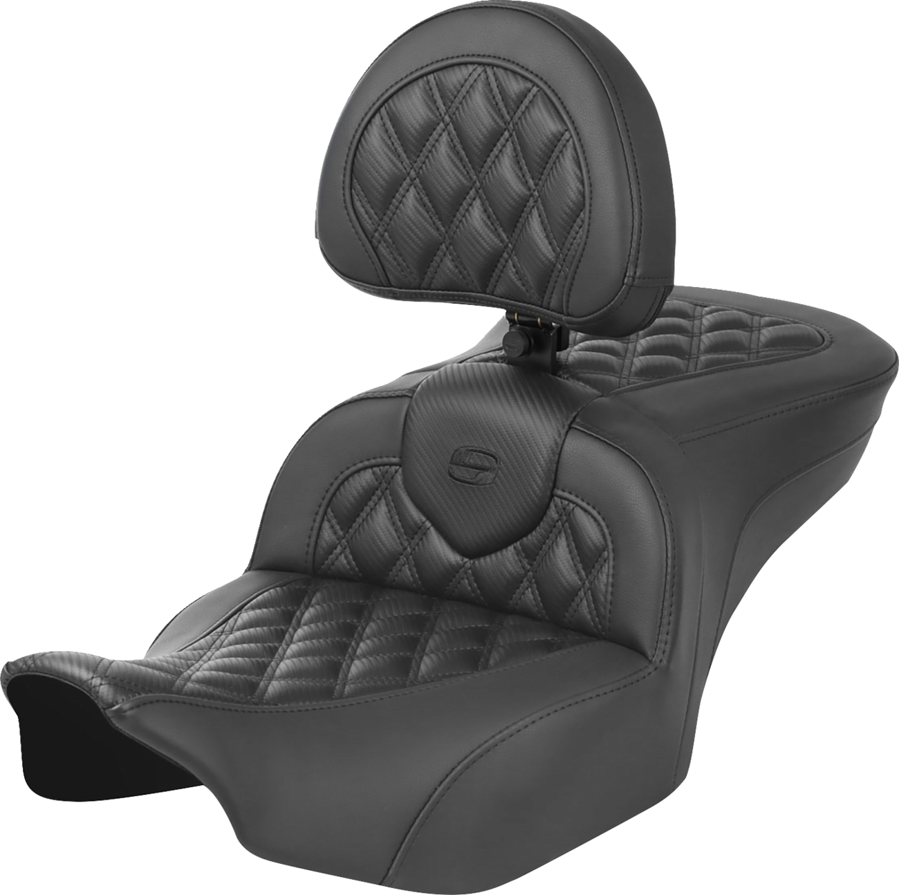 RoadSofa™ Seat - With Backrest - Carbon Fiber - Lattice Stitch - FLTR/FLHX '23-'24