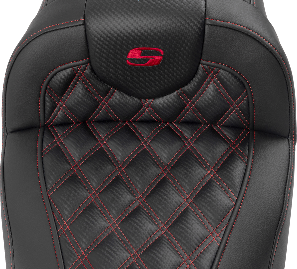 RoadSofa™ Seat - With Backrest - Carbon Fiber - Lattice Stitch - Red Stitch - FLTR/FLHX '23-'24