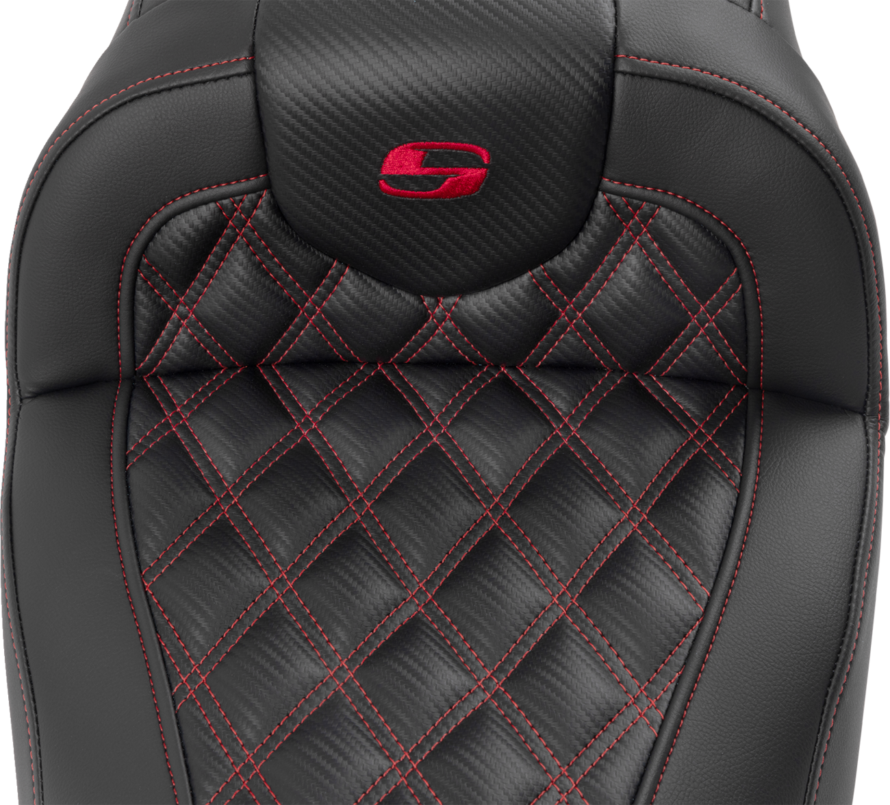 RoadSofa™ Seat - With Backrest - Carbon Fiber - Lattice Stitch - Red Stitch - FLTR/FLHX '23-'24
