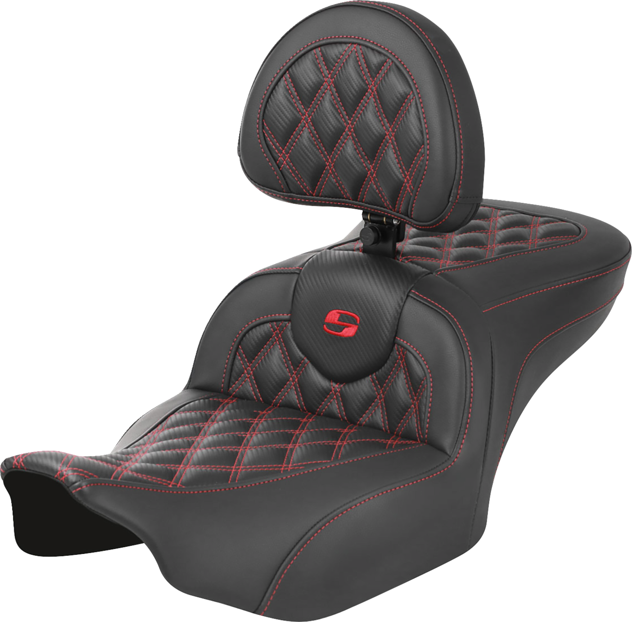 RoadSofa™ Seat - With Backrest - Carbon Fiber - Lattice Stitch - Red Stitch - FLTR/FLHX '23-'24