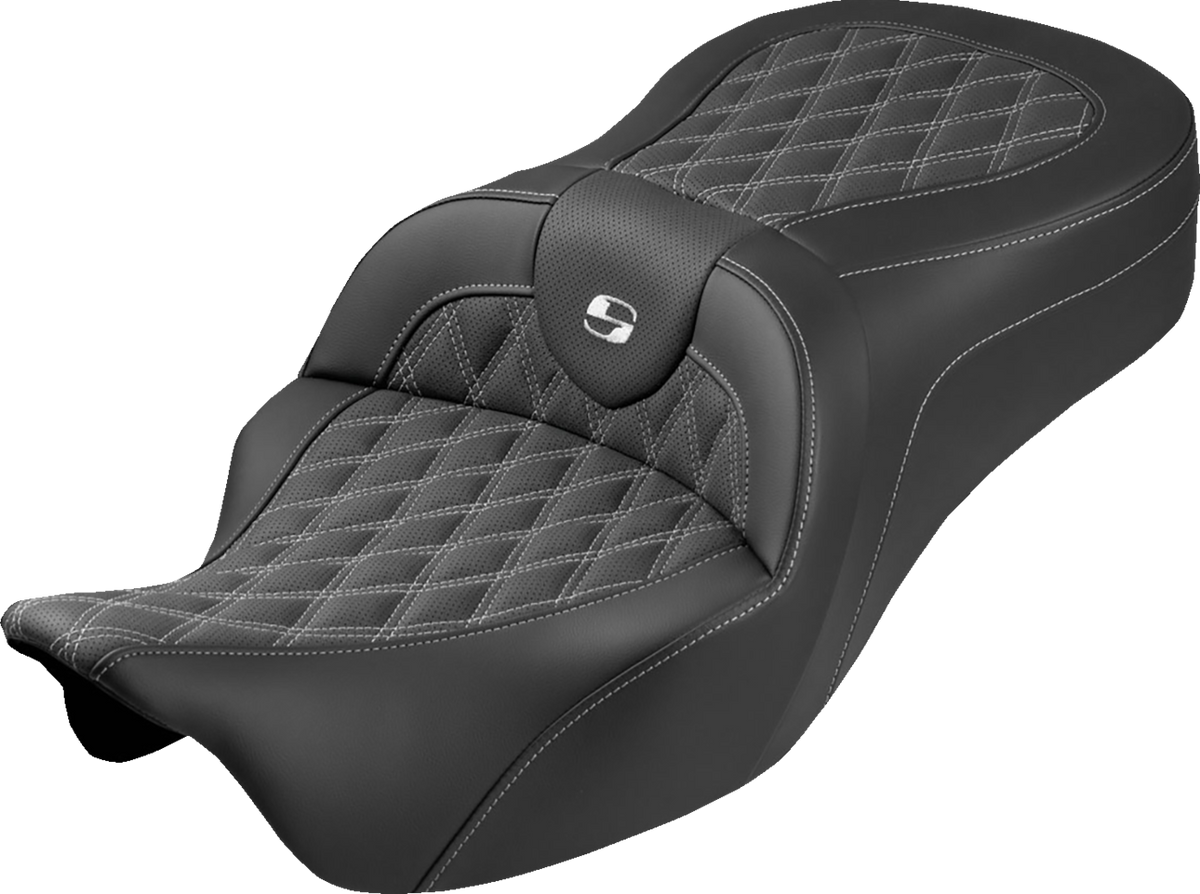 Roadsofa™ King Seat - No Backrest - Lattice Stitch - White Stitch - FLH/FLT '08-'25