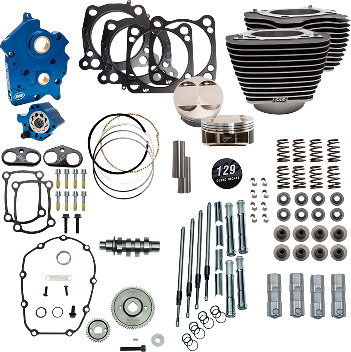 Power Pack - Oil Cooled - 550G - Wrinkle Black W/Highlight - Chrome Pushrod Tubes - 107" M8