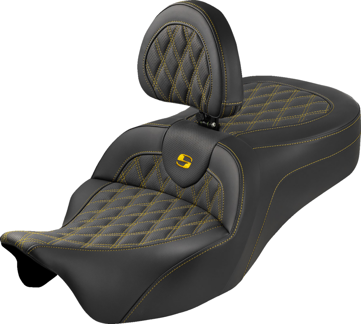 Roadsofa™ King Seat - With Backrest - Lattice Stitch - Gold Stitch - FLH/FLT '08-'25