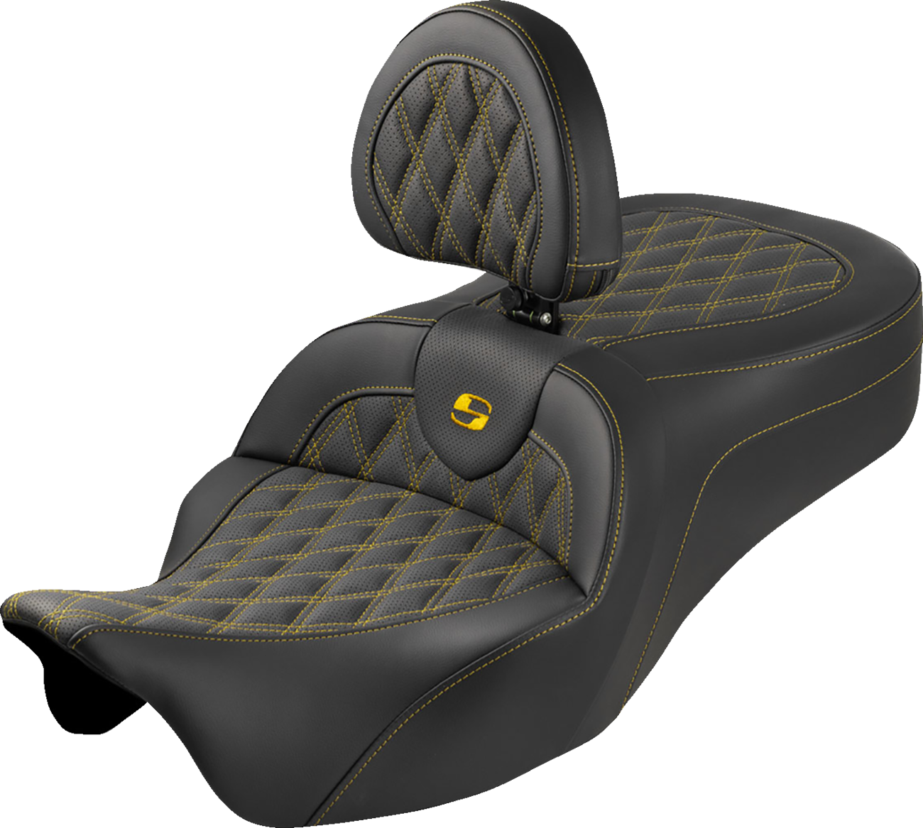 Roadsofa™ King Seat - With Backrest - Lattice Stitch - Gold Stitch - FLH/FLT '08-'25