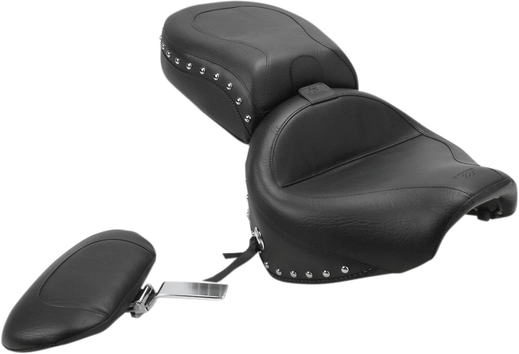 Seat - Wide Touring - With Driver Backrest - Two-Piece - Chrome Studded - Black W/Conchos