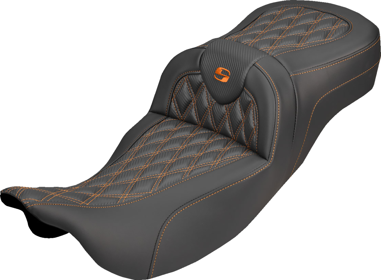Extended Reach Roadsofa™ Carbon Fiber Seat - Lattice - Orange Stitch - Without Backrest - FL '08-'25