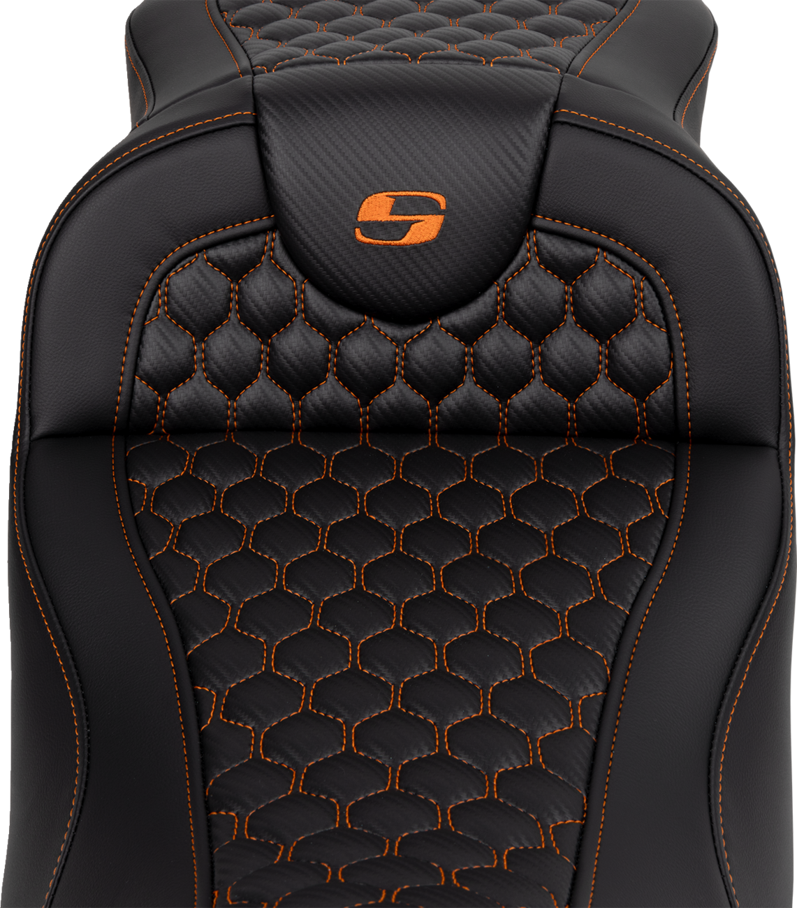 RoadSofa™ Seat - Honeycomb - Orange Stitch - Extended Reach - Without Backrest - FLH/FLT '08-'24