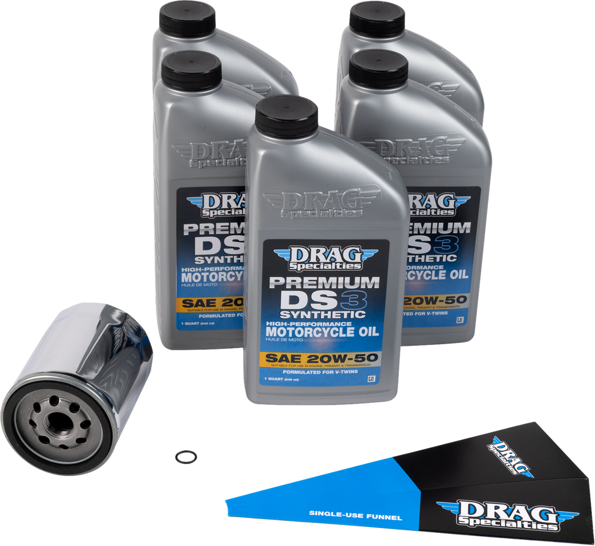 Full Synthetic Oil Change Kit - 20W50 - M8 - Chrome Filter