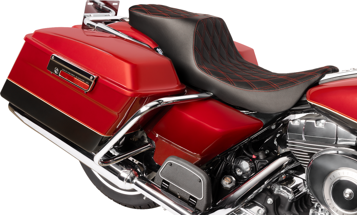 Predator 2-Up Seat - Vinyl - Double Diamond - Red Stitching - W/O Backrest - FL '97-'07