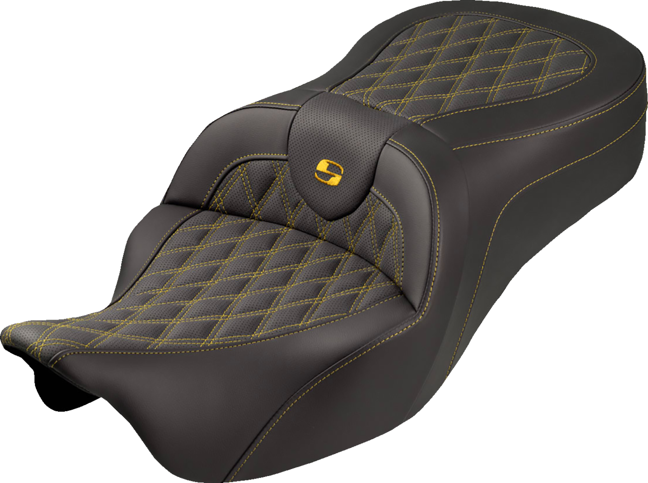 Roadsofa™ King Seat - No Backrest - Lattice Stitch - Gold Stitch - FLH/FLT '08-'25