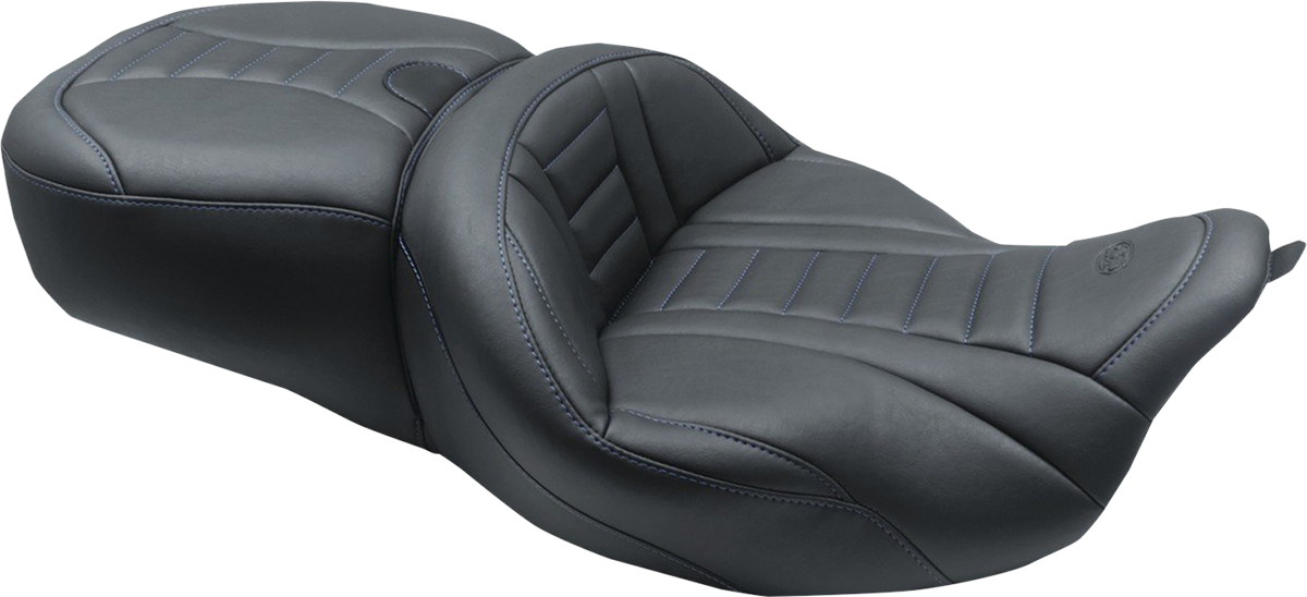 One-Piece Deluxe Touring Seat - Black W/ Sky Blue Stitching - FL '08-'25