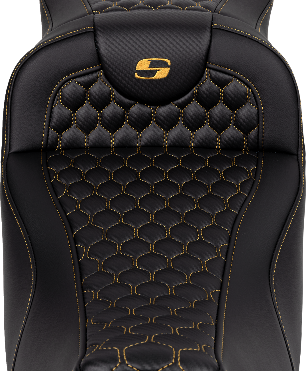 RoadSofa™ Seat - Honeycomb - Gold Stitch - Extended Reach - Without Backrest - FLH/FLT '08-'24