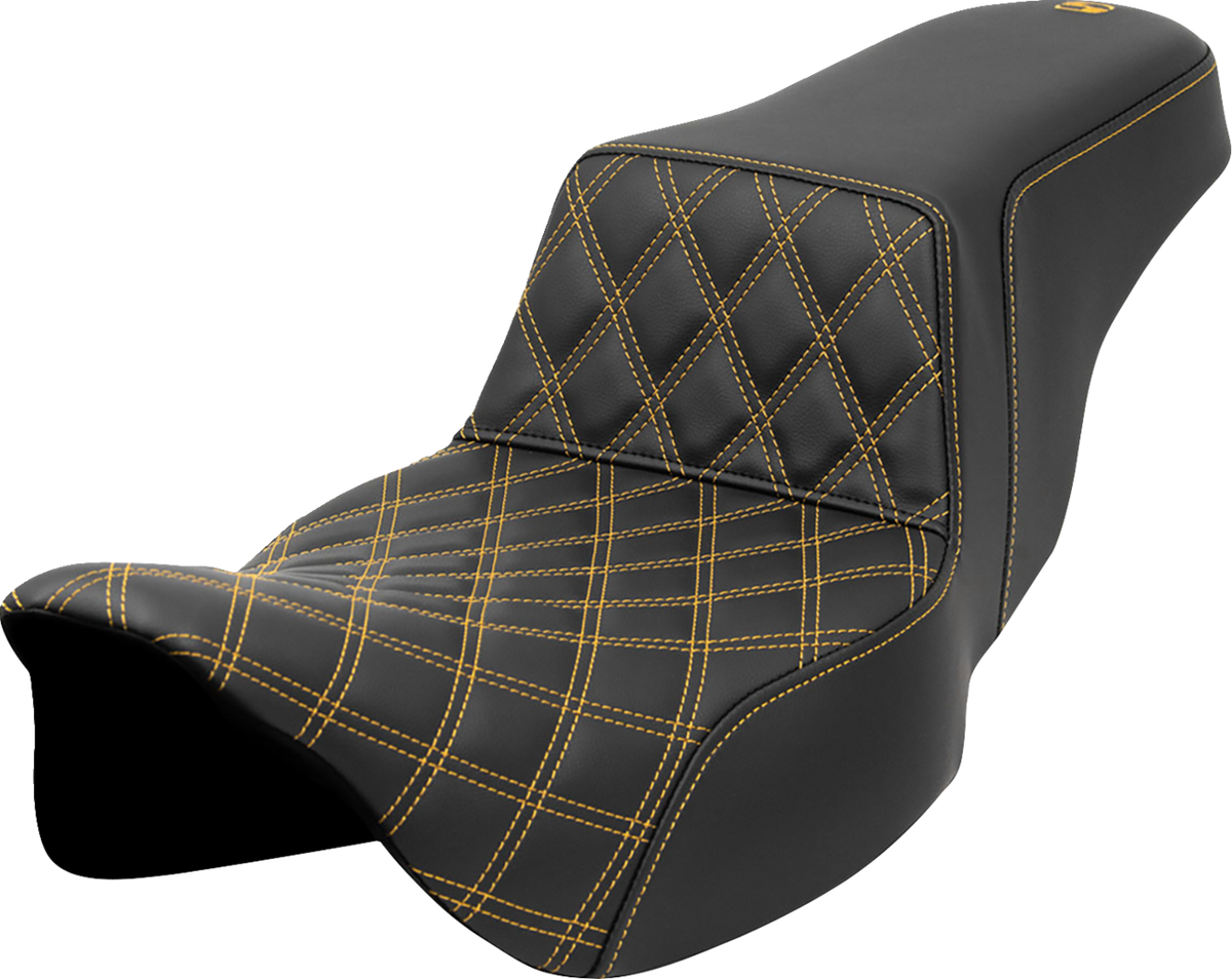 Step-Up Seat - Front Lattice Stitch - Gold Stitch - Extended Reach - FLH/FLT '08-'23