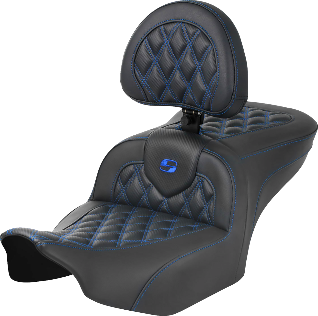 RoadSofa™ Seat - With Backrest - Carbon Fiber - Lattice Stitch - Blue Stitch - FLTR/FLHX '23-'24