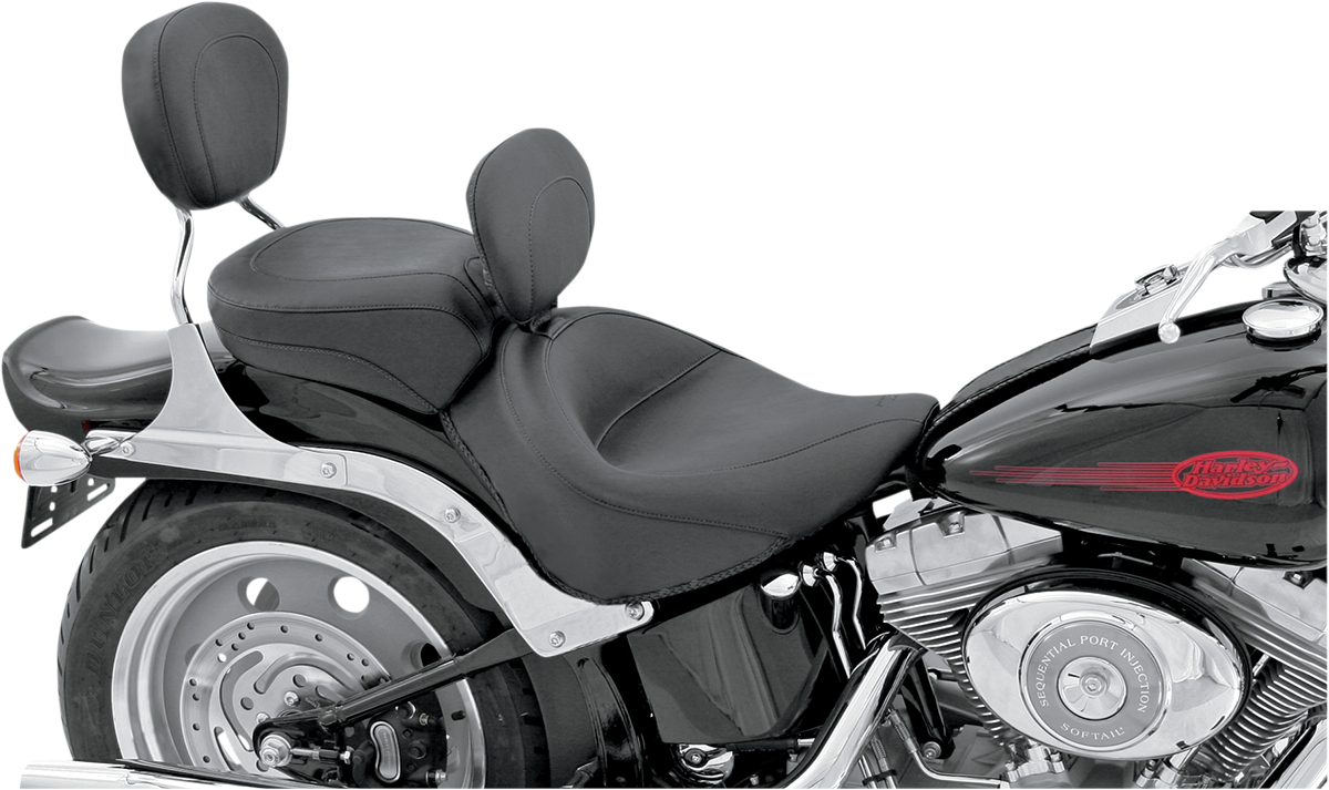 Wide Solo Seat - With Backrest - Vintage - Black - Smooth - Softail '06-'17