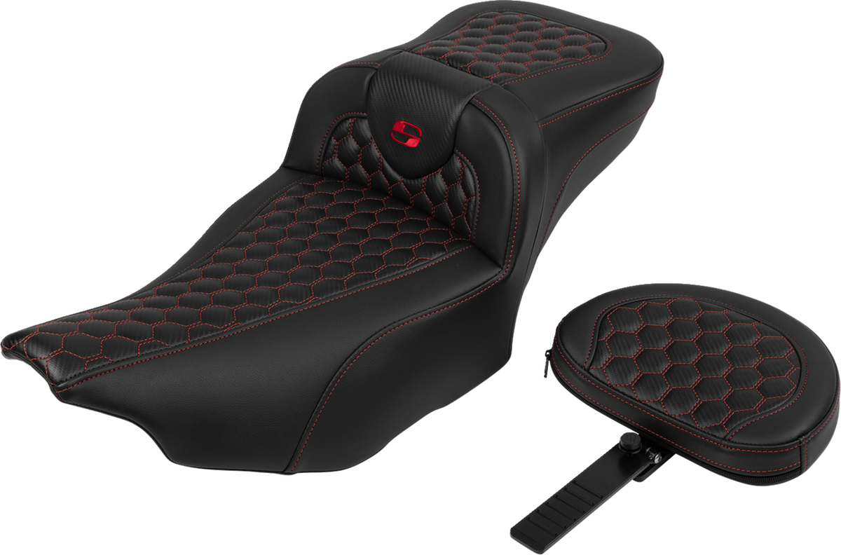 Roadsofa™ Extended Reach Seat - With Backrest - Honeycomb - Red Stitch - FLTR/FLHX '23-'24